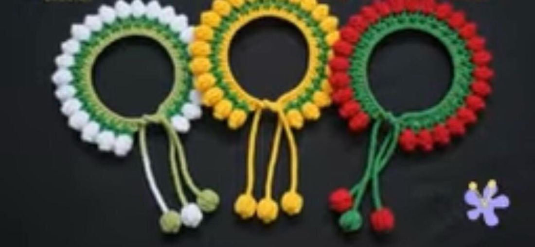 Crochet pom-pom bangles