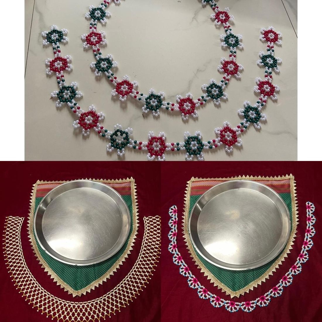 Pearl necklace and thali cover set