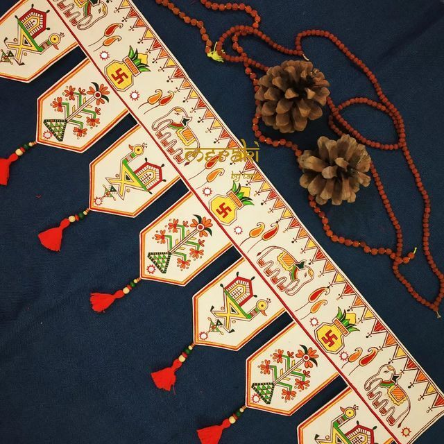 Fabric toran door garland with pearl and zari trim